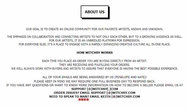 On the About Us page of the Witchsy website you can get in touch with Keith if you need to speak to a man. (Photo: Witchsy)