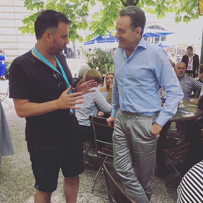 David and Bryan Cranston catching up at the Much Film Festival. Nordic Noir drama Bakerman is Bourke's third feature film.