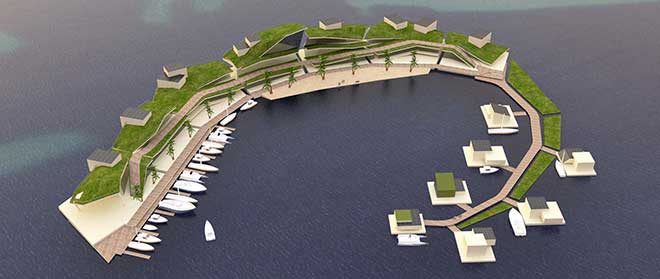 The Floating Island Project could wipe out the threat of rising sea levels and tackle a looming climate refugee crisis. (Source: Blue Frontiers)