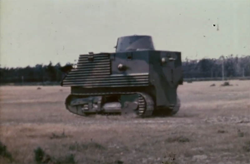 The Bob Semple Tank used corrugated iron instead of armour plating. Fortified by 6 bren guns it housed a crew of 8. Only 3 were ever built for a total cost of £10,225. (Photo: YouTube/New Zealand Archives)