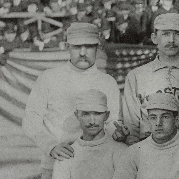 Group picture, Boston Beaneaters and New York Giants, Major League Baseball Opening Day 1886. Charles Radbourn giving the finger to cameraman. (Photo: Wikimedia/F.L. Howe)