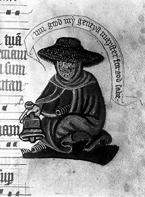 Medieval manuscript showing a leper. (Source: Science Museum, London)