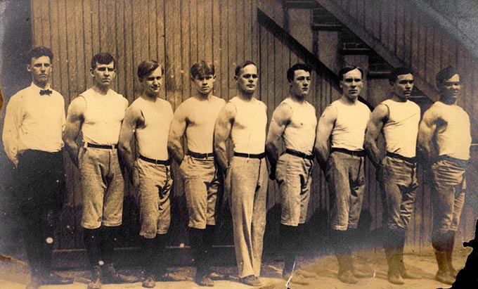 Concordia Turnverein gymnastic team, International Turnfest, Frankfurt, Germany, June 1908. [George Eyser, Center] (Photo: mohistory.org)
