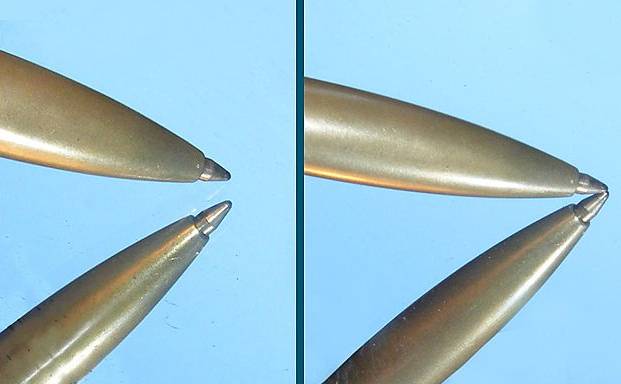 Example of a second surface mirror (left) and a first surface mirror (right). In both pictures, the pen is touching the surface of the mirror. "Ghosting" (a faint reflection from the first layer) is visible in the left image. (Photo: Wikimedia/Ricce)