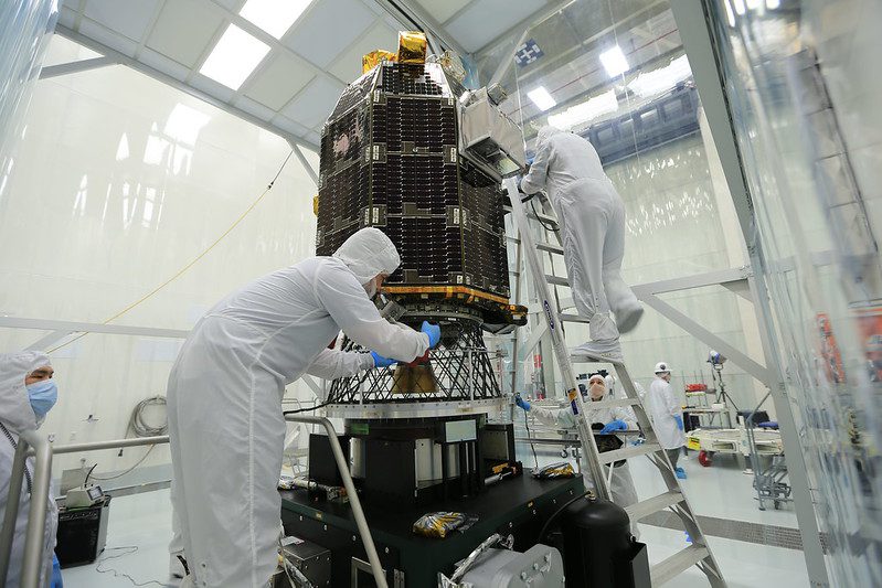 NASA's Lunar Atmosphere and Dust Environment Explorer (LADEE) spacecraft being prepared in the clean room at Wallops Flight Facility. (Photo: Flickr/NASA)