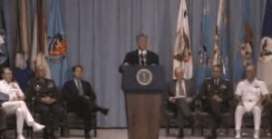 Screenshot of president Bill Clinton announcing the "Don't ask, don't tell" (DADT) policy, on July 19, 1993.