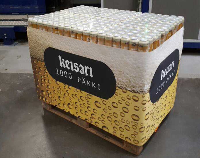 When finished the thousand-pack of beer doubles as a small house. (Nokian Panimo)