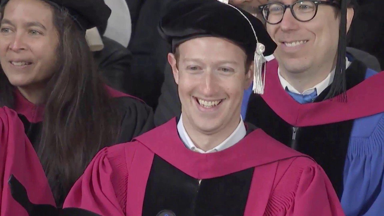 Facebook founder mark zuckerberg attends harvard's commencement.