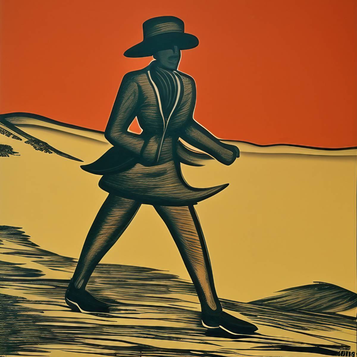 An artist's depiction of Maria Lorena Ramirez running in the desert. (Credit: Odd Feed)