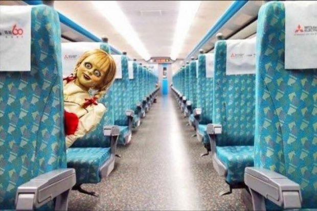 Annabelle aboard Taiwan's High Speed Rail breaking all sorts of regulations and generally being a right old nuisance. (Photo: Facebook)