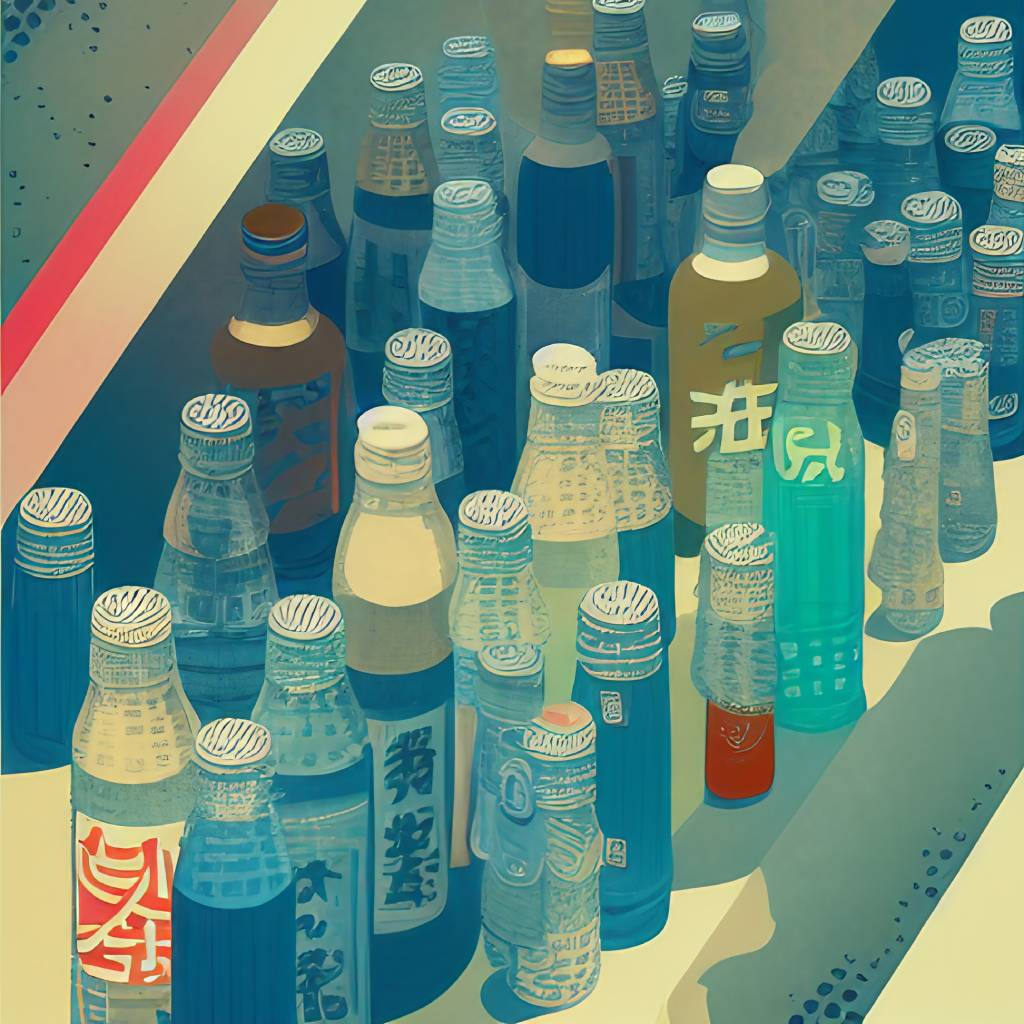 Painting of Japanese ramune bottles.