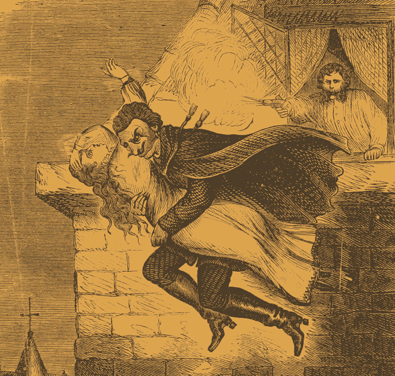 Spring Heeled Jack as depicted by an anonymous artist - English penny dreadful (c. 1860)