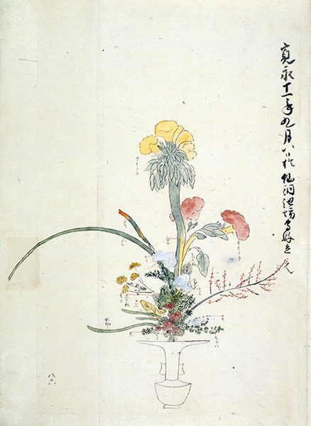 Illustration of a rikka work from the Rikka-no-Shidai Kyūjūsanpei-ari (Ikenobō Senkō Rikka-zu), by Ikenobō Senkō II. (Image: Wikimedia/Ikenobō Senkō II)
