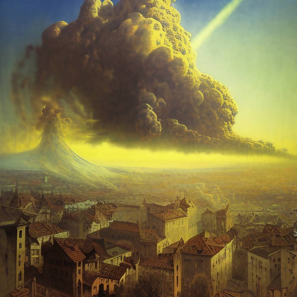 A gigantic ash cloud engulfing a medieval European city. (© Odd Feed)