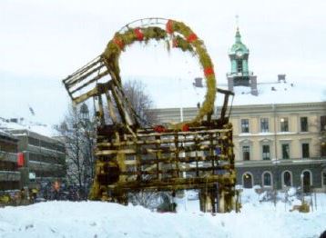 The Gävle goat after being burned down during a blizzard in 1998.