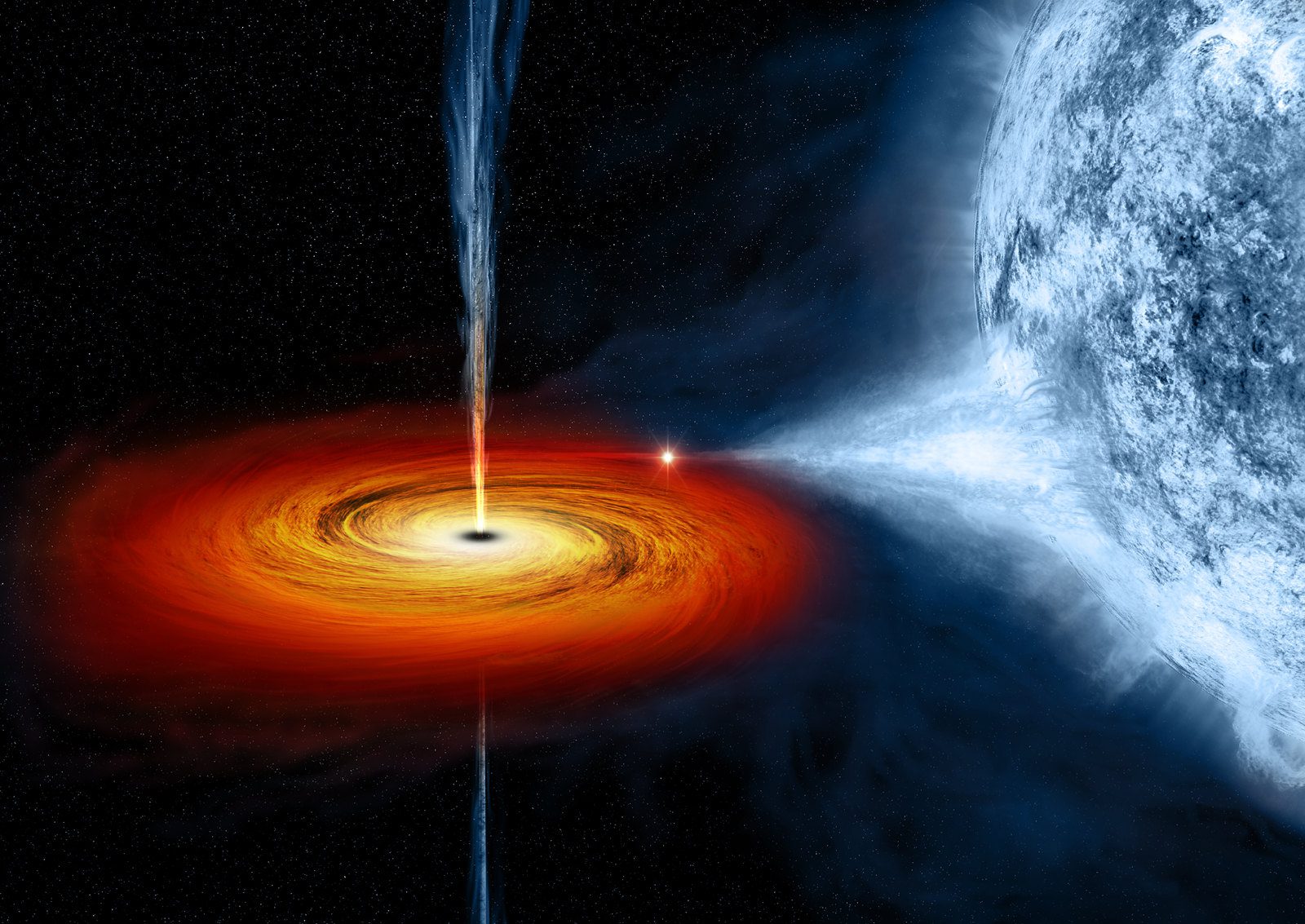 An artist's drawing of a black hole named Cygnus X-1.