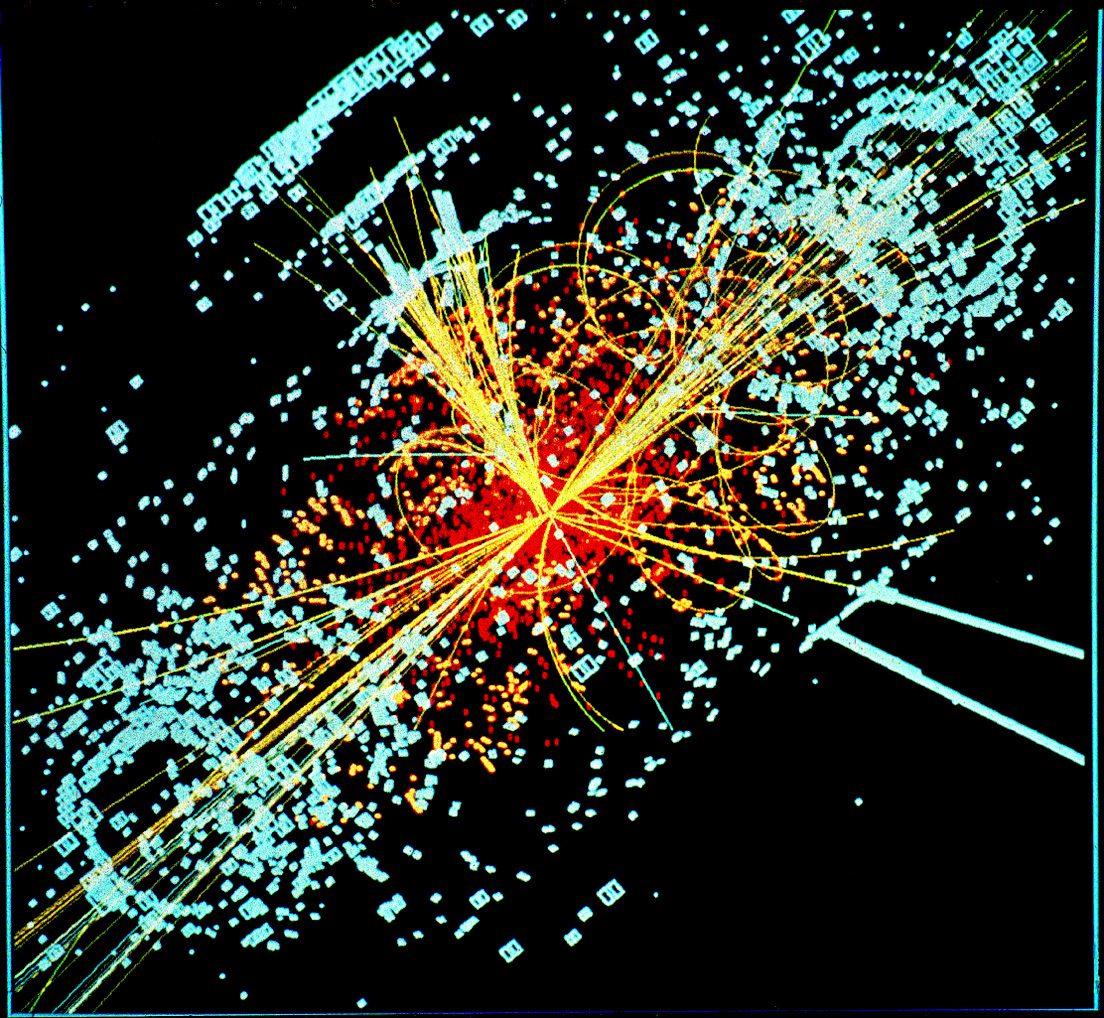 Simulated event in the CMS detector: a collision in which a micro black hole may be created