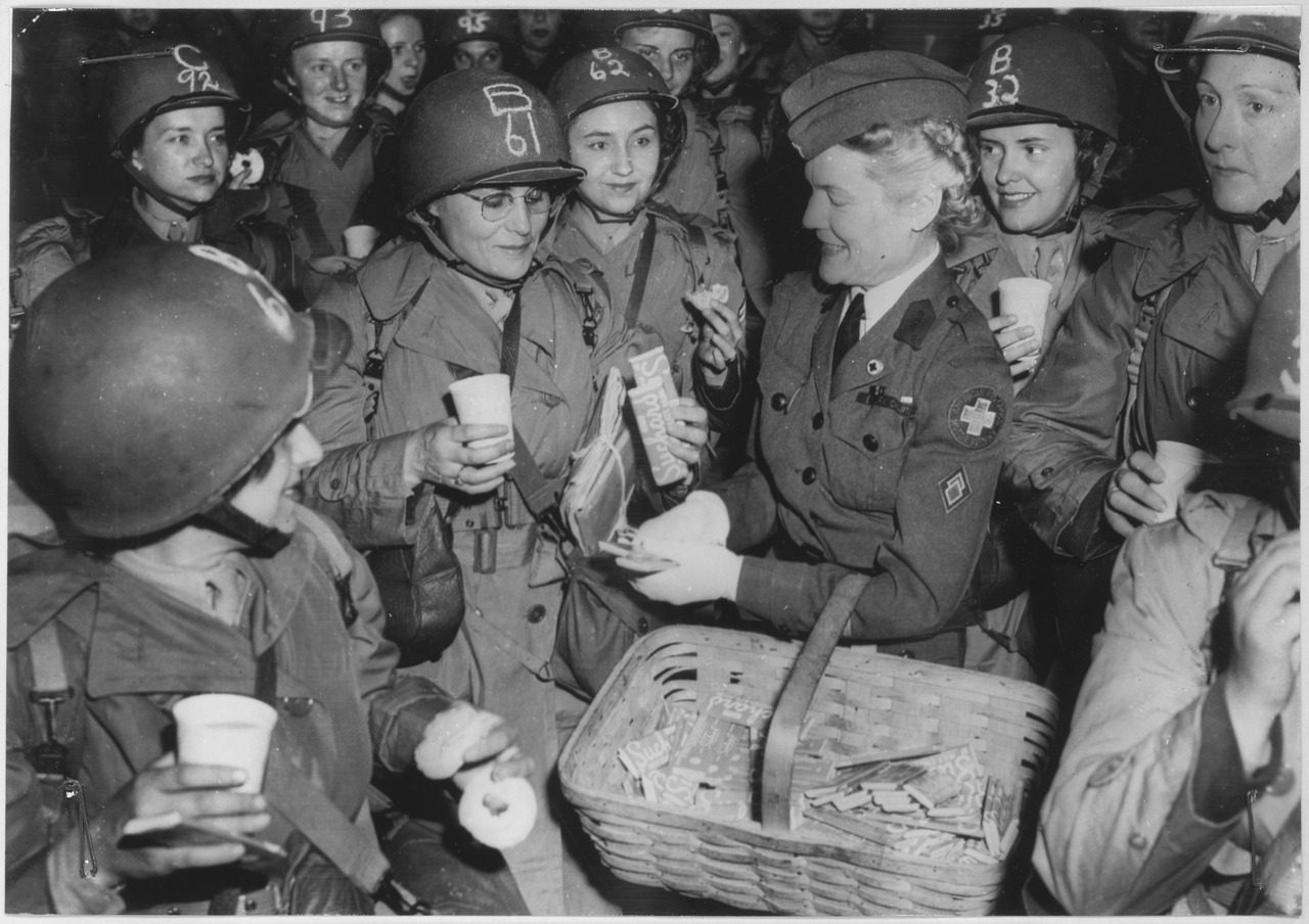 Members of the Women's Army Corps (WACs) wait to board a ship for Europe in May 1945. (Credit: Wikimedia)