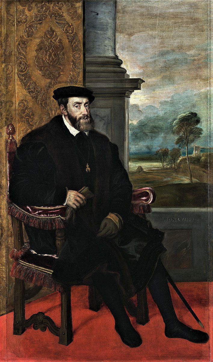 Lambert Sustris, "Portrait of Charles V, Seated" (1548) (formerly ascribed to Titian) (Credit: Wikimedia) 