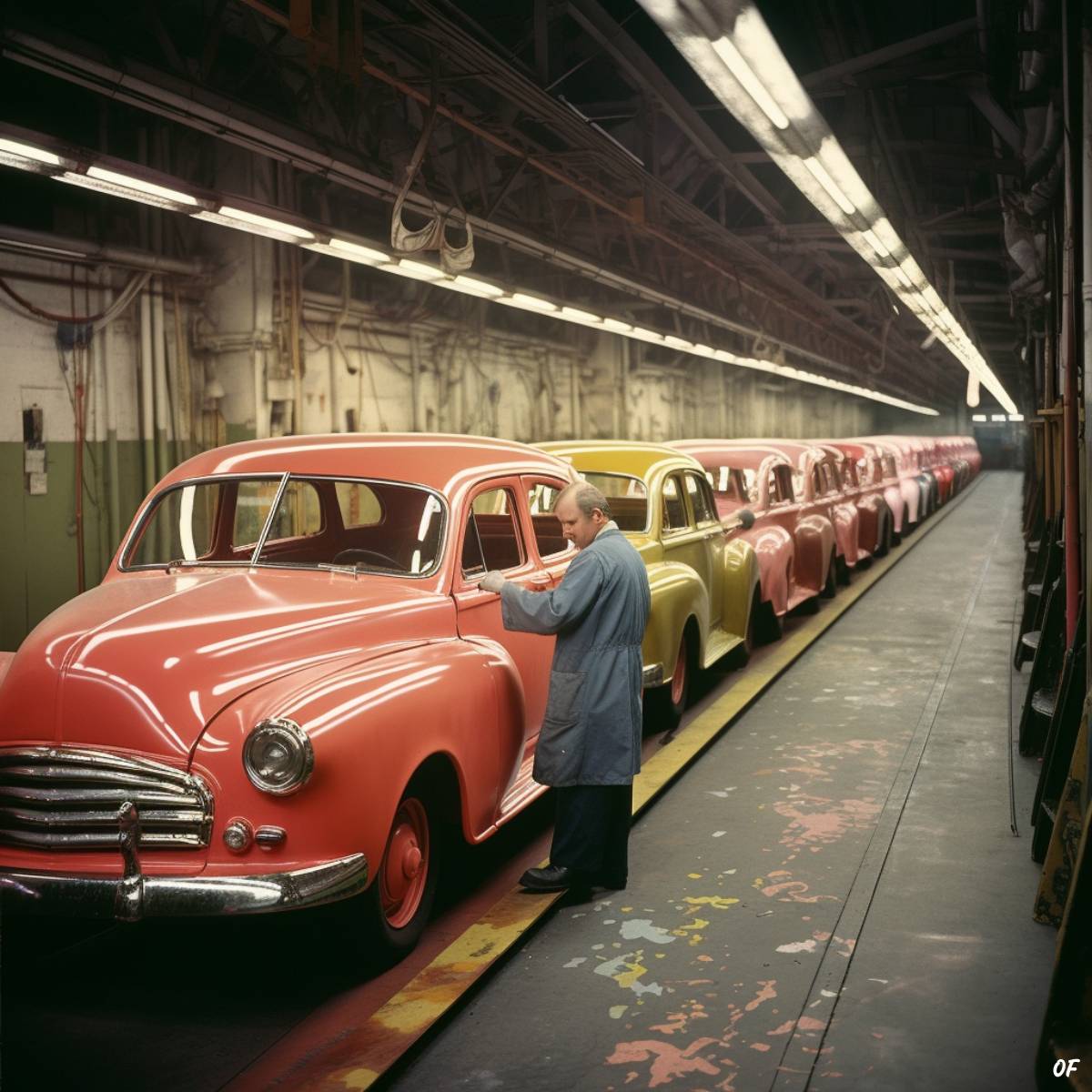 A post-war car production line.