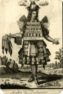 Perfume seller composed of fans and bottles of perfume, full-length. after 1695.