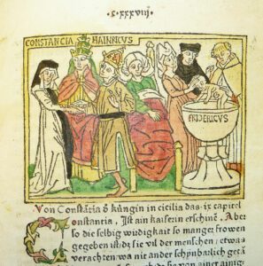 Woodcut illustration of Heinrich VI and Constance of Sicily