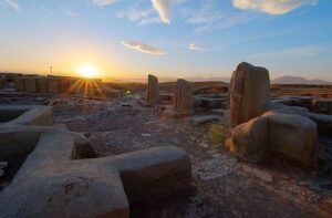Sunset (or sunrise) view of the Teppe Hasanlu ruins