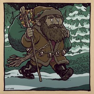 Illustration of Knecht Ruprecht, companion of Saint Nicholas in German folklore.