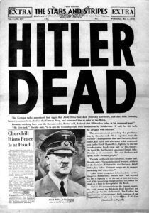 "Hitler Dead" headline, Stars and Stripes newspaper, 2 May 1945