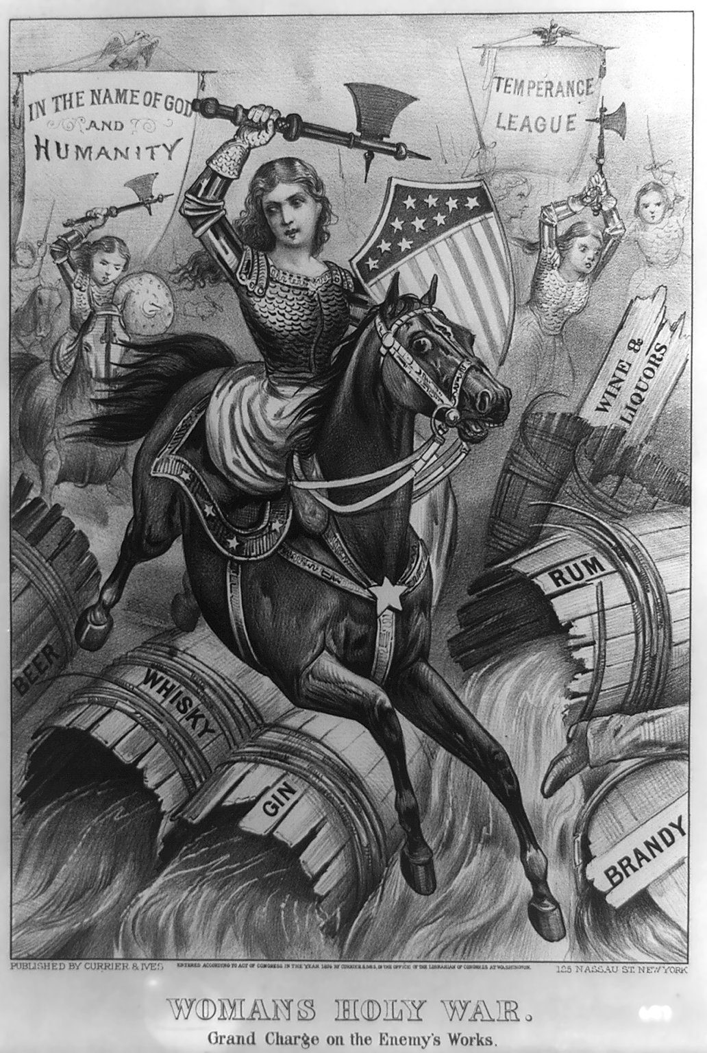 An allegorical 1874 political pro-prohibition cartoon