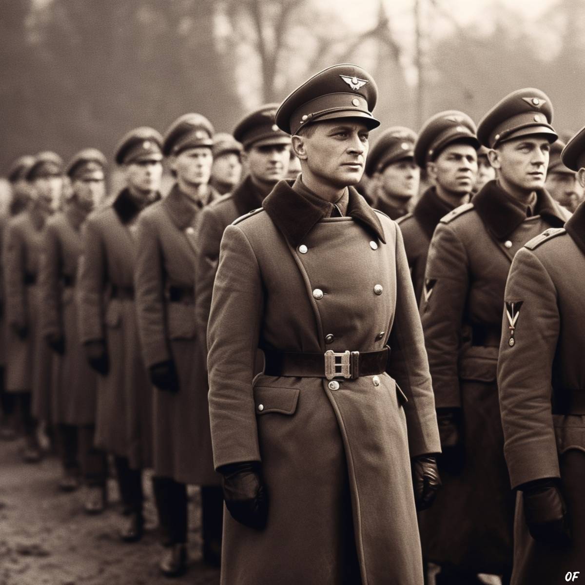 A group of German soldiers on parade during World War Two.
