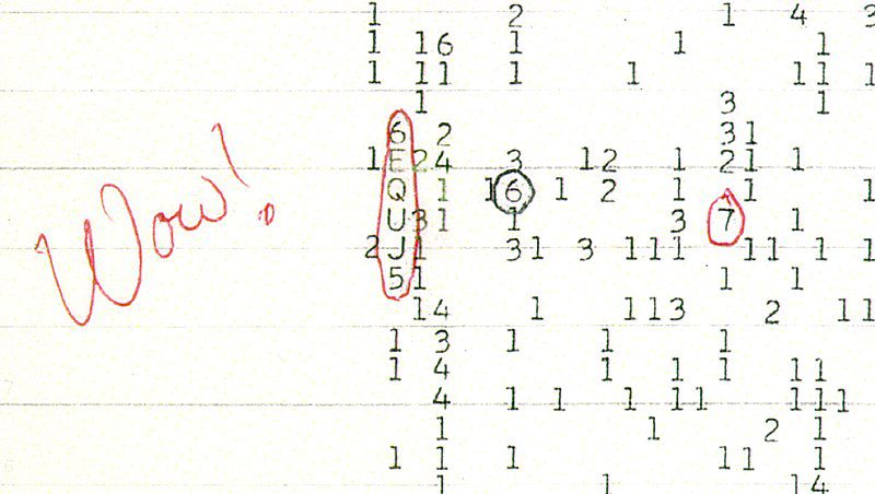 Printout of the Wow! signal, with Jerry Ehman's original notes.