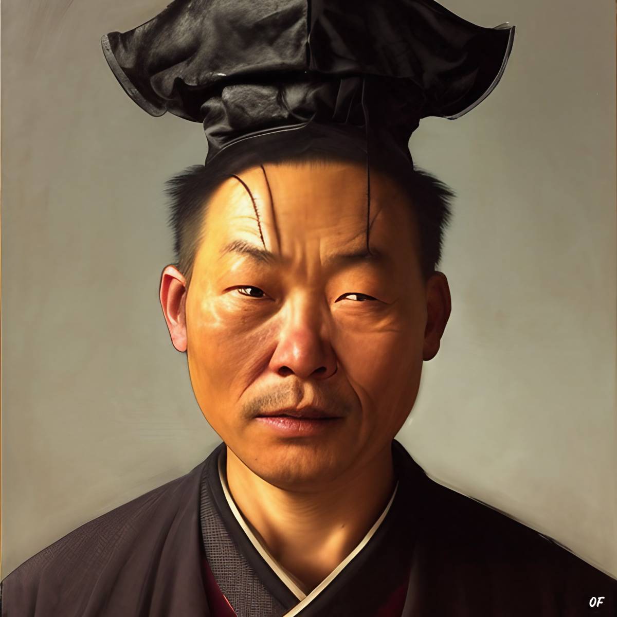 Oil painting portrait of a Chinese Executioner from the 19th Century