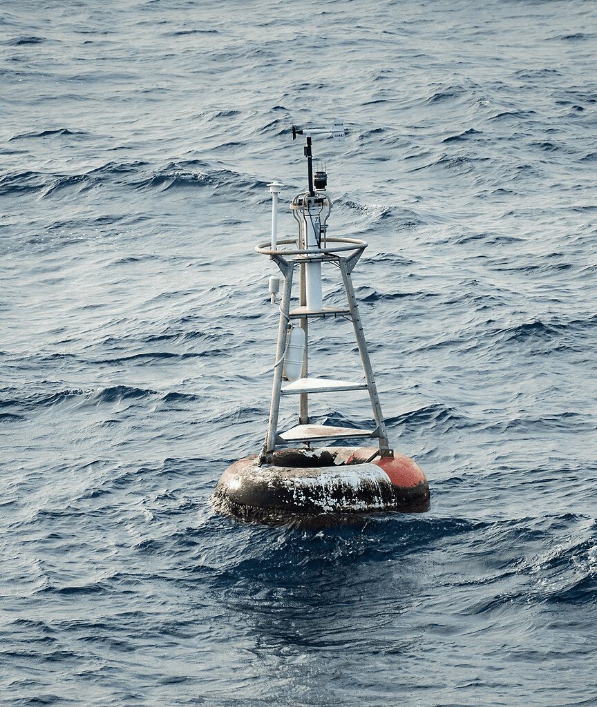 The Soul Buoy, floating exactly at (0,0) in the South Atlantic Ocean. It is the only physical object marking the location of Null Island.