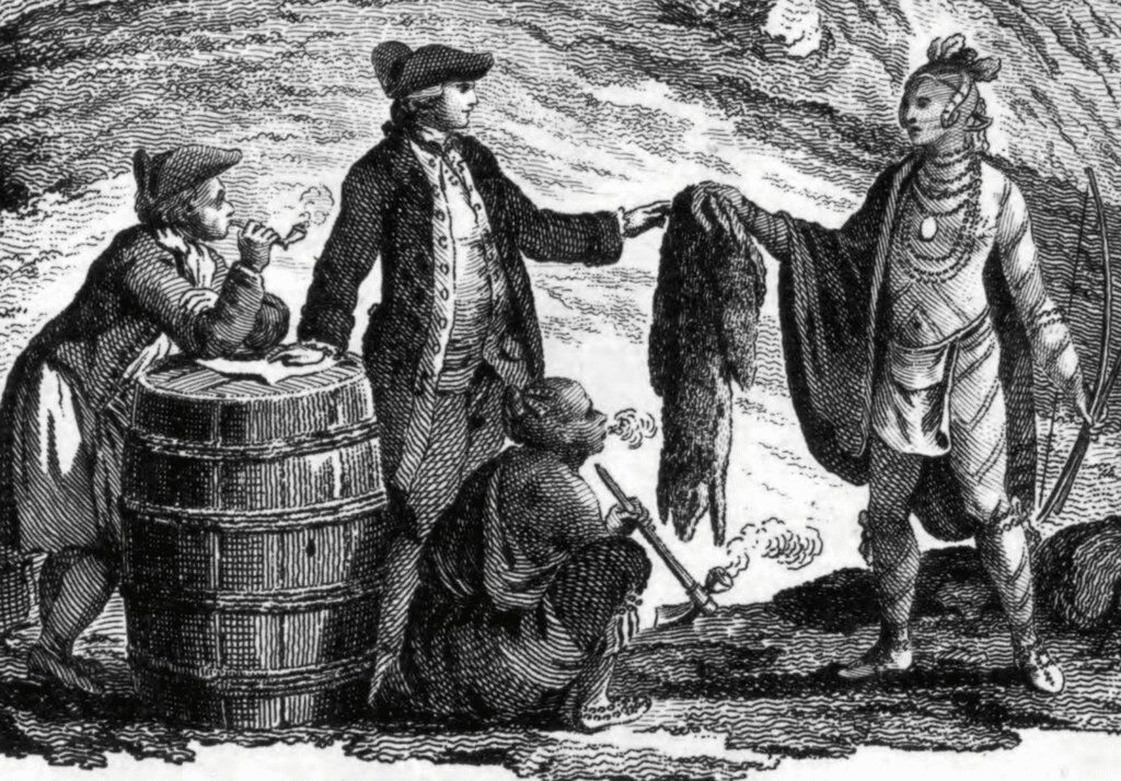 Fur traders in Canada, trading with Indians (1777).