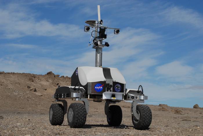 K10 Rover "Black" operating with ground-penetrating radar at Haughton Crater Devon Island, Nunavut, in the Canadian high arctic.