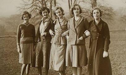 The Mitford sisters (from left) Jessica, Nancy, Diana, Unity and Pamela photographed in 1935. Of the six sisters, the youngest, Deborah, is absent.