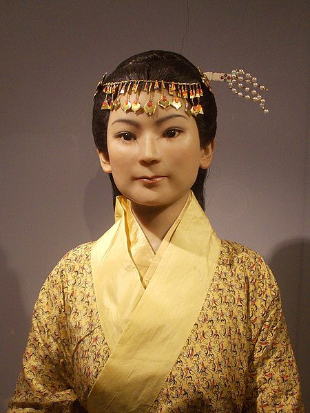Xin Zhui, also known as Lady Dai, was the wife of the Marquess Li Cang. Wax reproduction from the cast of her mummy discovered at Mawangdui.