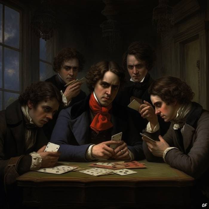 Edgar Allan Poe gambling with his university classmates.