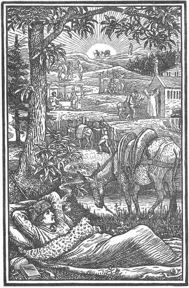 A black and white illustration of a man sleeping in a field exploring Segmented Sleep.